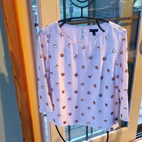 Talbots Elegant Blush with Gold Accents Lined Long Slv Event Sz. S Blouse Top - Picture 1 of 13